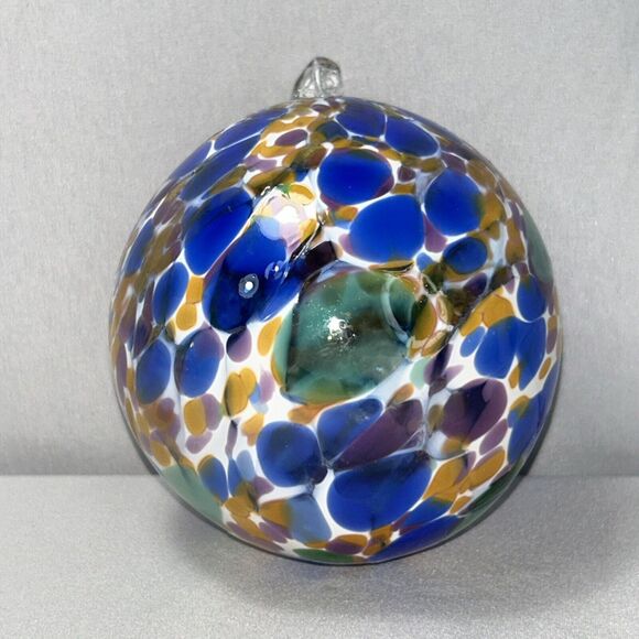 Hand Blown Glass Ornament Art Glass Orb Ball Sun Catcher 3” Blue Multicolor - Picture 1 of 5